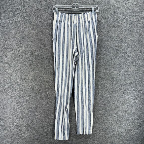 So Pants Women XS Gray Stiped High Rise Tapered Flat Front Chino Linen Pockets - Picture 2 of 9